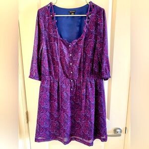 I Heart ❤️ Ronson Womens Purple Paisley V-Neck 3/4 Sleeve Dress Size Large L